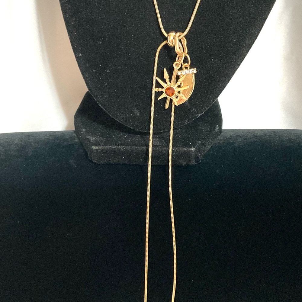 Goldtone Starburst Rhinestone Lariat Pendant - Picture 9 of 9